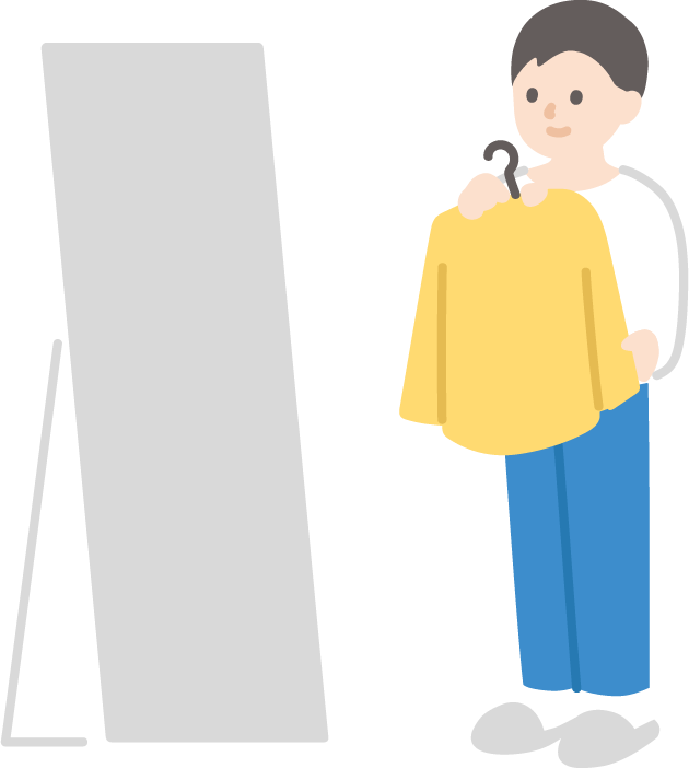 鏡の前で服装を確認する男性のイラスト